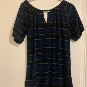 Navy and green pattern dress